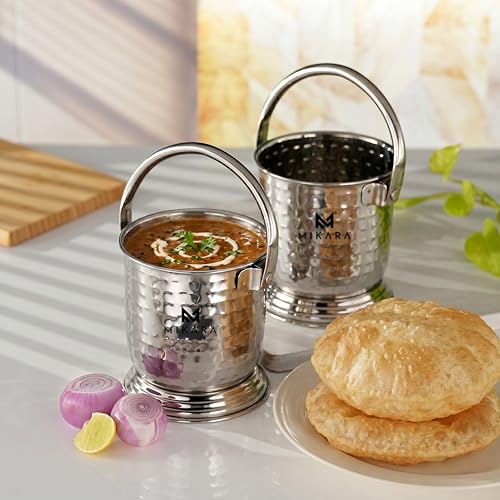Image of MIKARA Dal Serving Bucket Stainless Steel Bucket for Serving Dal (500ml (Set of 2 Hammer Design))
