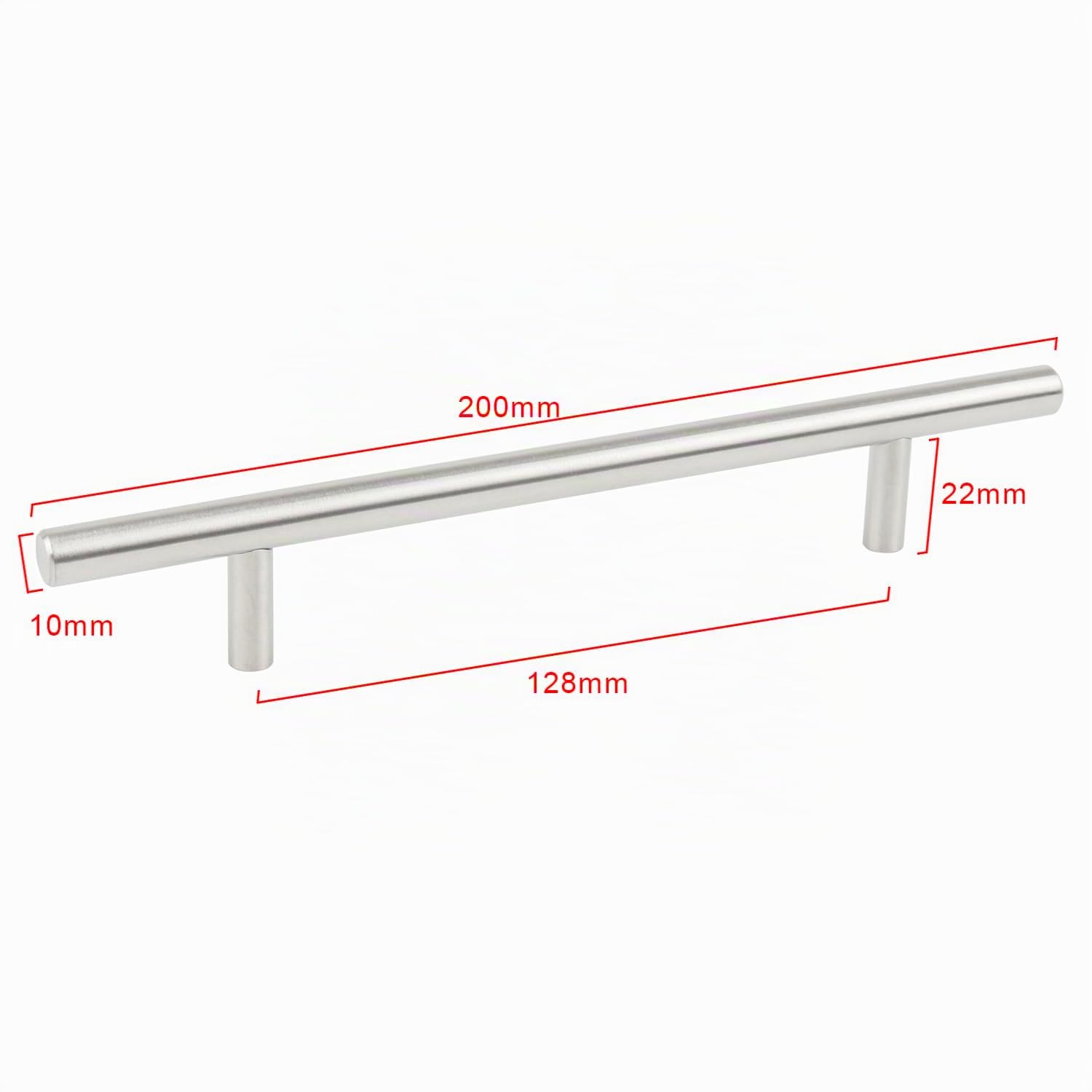 TRIXES 20x Tiradores en T de Acero Inoxidable con Tornillos, 200mm de Ancho - Centros de 128mm, para Armarios/Gabinetes/Puertas/Cajones, Accesorios de Cocina