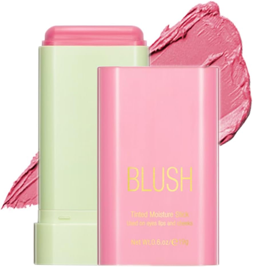 Pink Cream Blush Stick, Multi-use Makeup Blush Stick for Cheeks Lips Eyes, Solid Moisturizer Stick Blush Makeup Natural Matte Finish Waterproof Long-Lasting, 01 Shy Pink