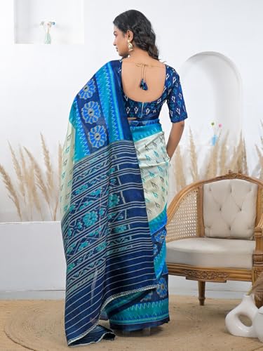Image of SIRIL Women's Cotton Printed Saree With Unstitched Blouse Piece
