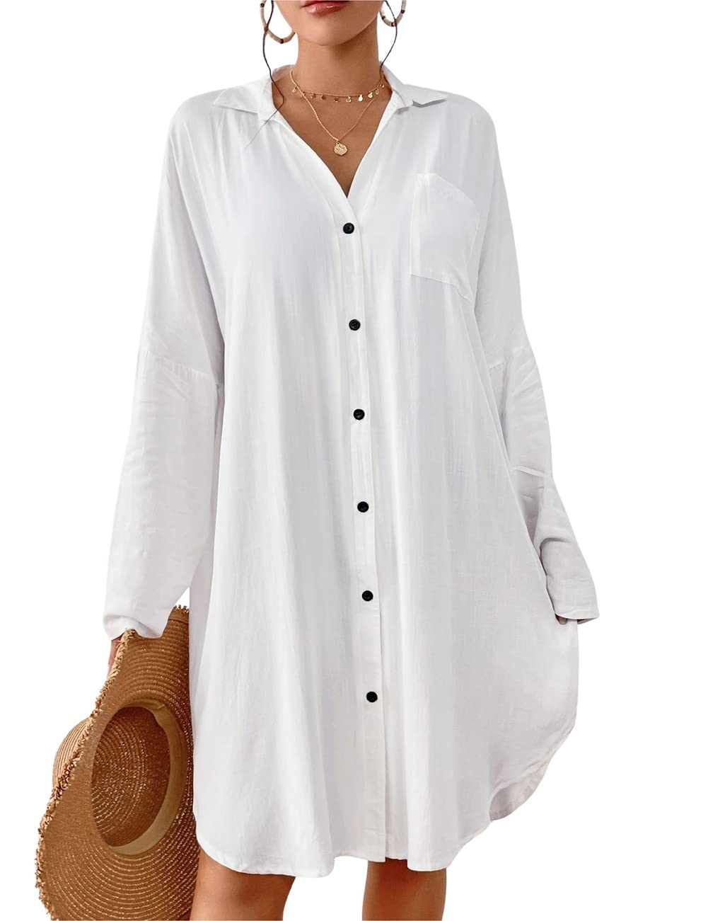Bsubseach Mujer Casual Bikini Traje de baño Cubrir Blusas Playa Túnica Vestido Talla única