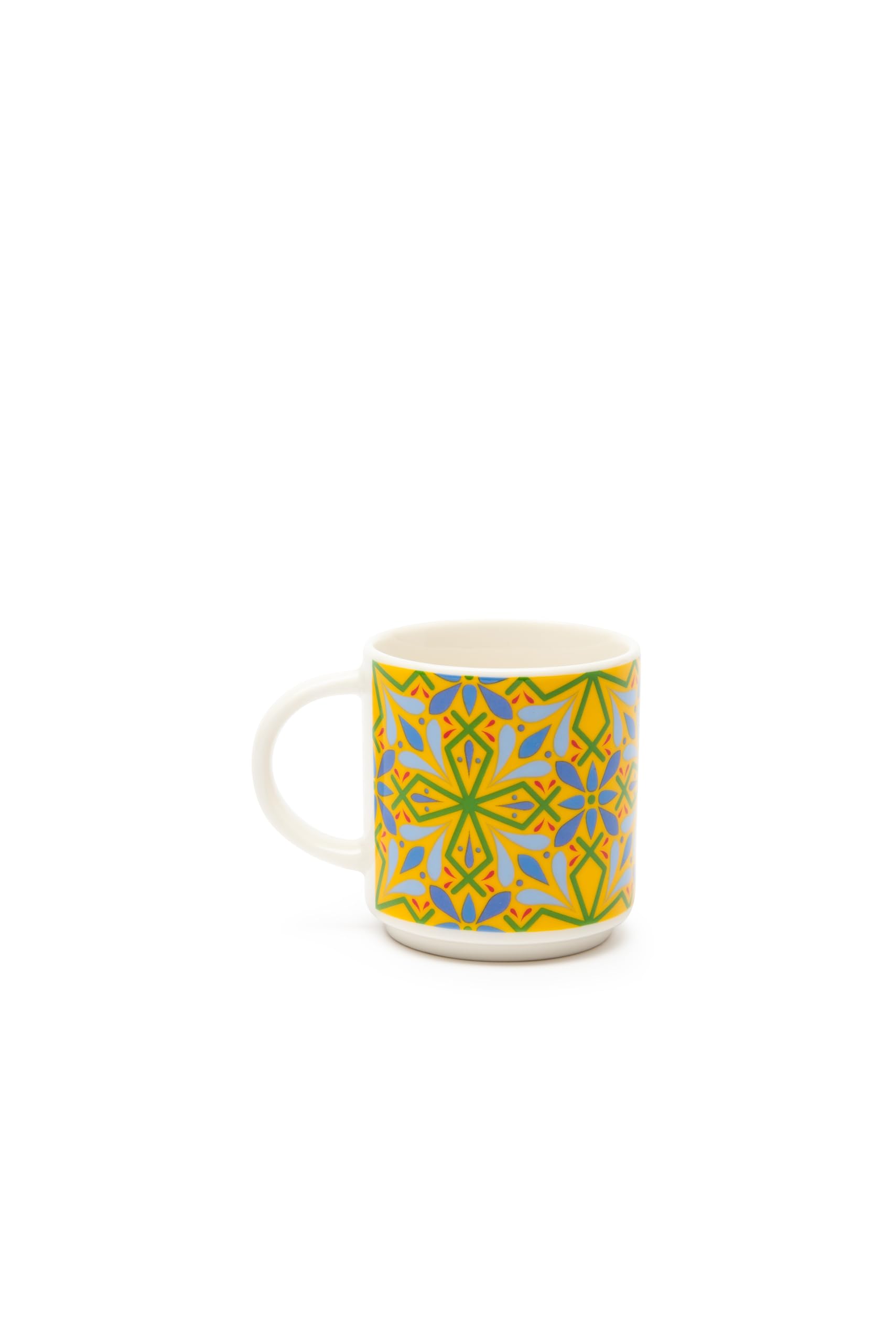 Excelsa Puebla Set 6 Tazze da Caffè in New Bone China, Decorazione Geometrica Giallo e Blu