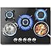 SNDOAS Gas Hob 5 Burners, NG/LPG Convertible, Built-in Black Glass Gas Hob 70cm, Flame Failure Protection, 10400W