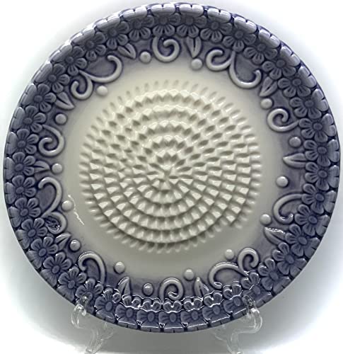Image of BonCera, All-in-one 4pcs Prime Ceramic Garlic Grater Set - Handmade, Purple Emboss Design Grater Plate w /Garlic Peeler, Gathering Brush, Display Stand, It's Also Grating Turmeric, Ginger, and More,