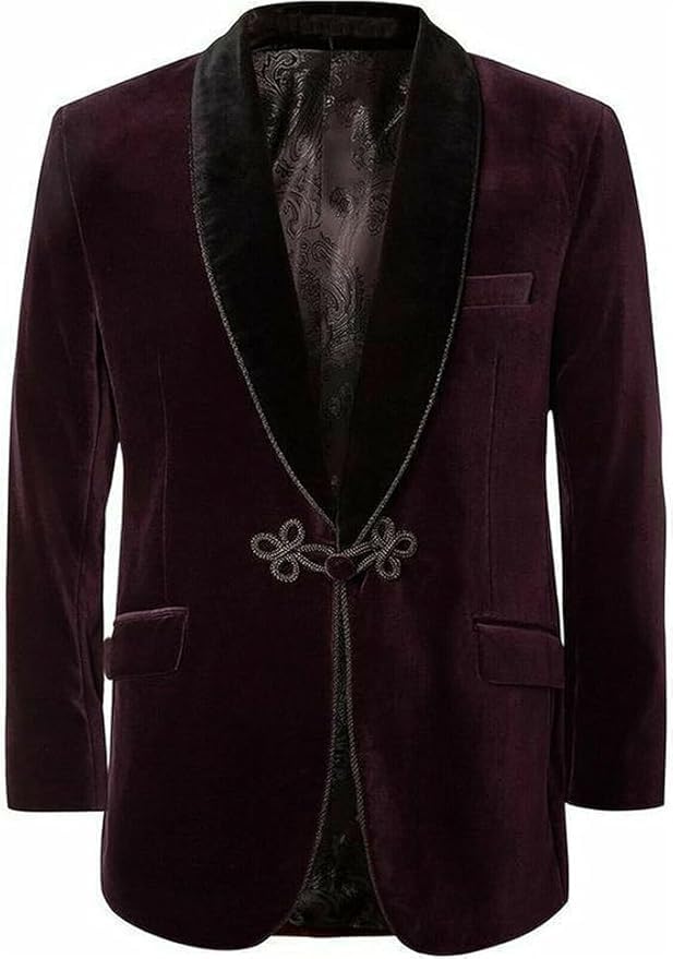 Men Tuxedo Jackets Burgundy Velvet Blazer Grooms Wedding Dinner Party Wear Blazers