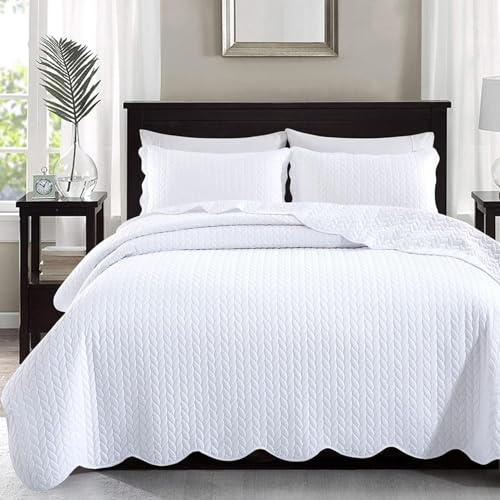 King Quilt Set Bedspread Coverlet Bedding Leaf White 106"x96"