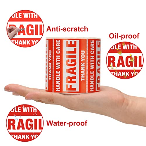 LabelMore Fragile Stickers for Shipping 2"x 3" Fragile Hand with Care Thank You Warning Labels for Shipping and Packing Permanent Adhesive 500 Labels (1 Roll) image 2