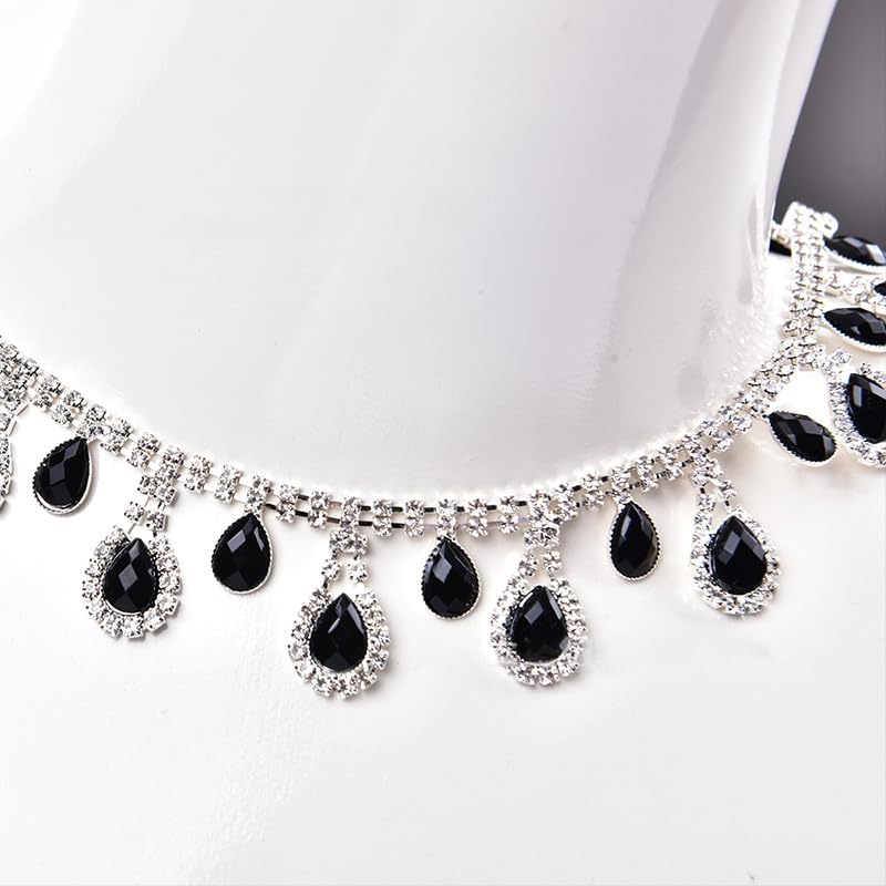 GorinsKani 1Yard Pearl Rhinestone Trim Fringe Ribbon Tassel Chain Irregular Diamond Crystal Beaded Fringe Belt for DIY Sewing Clothing Craft Wedding Decoration (Silver White Black Pendant Chain)