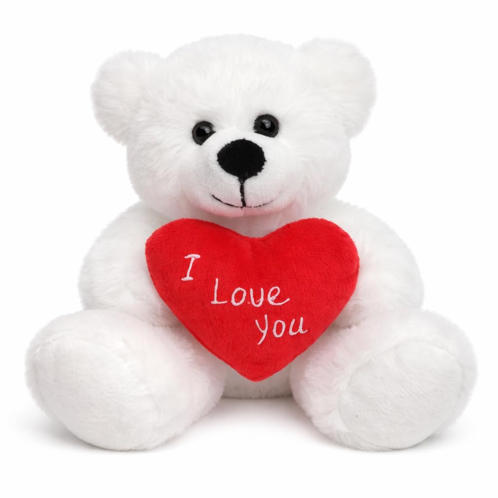 Offer Shop White Teddy Bear with Red Heart – 8 Inch Soft Plush Teddy with I Love You Heart for Valentines Day Anniversary Birthday or Romantic Surprise | Gift Ideas for Girlfriend