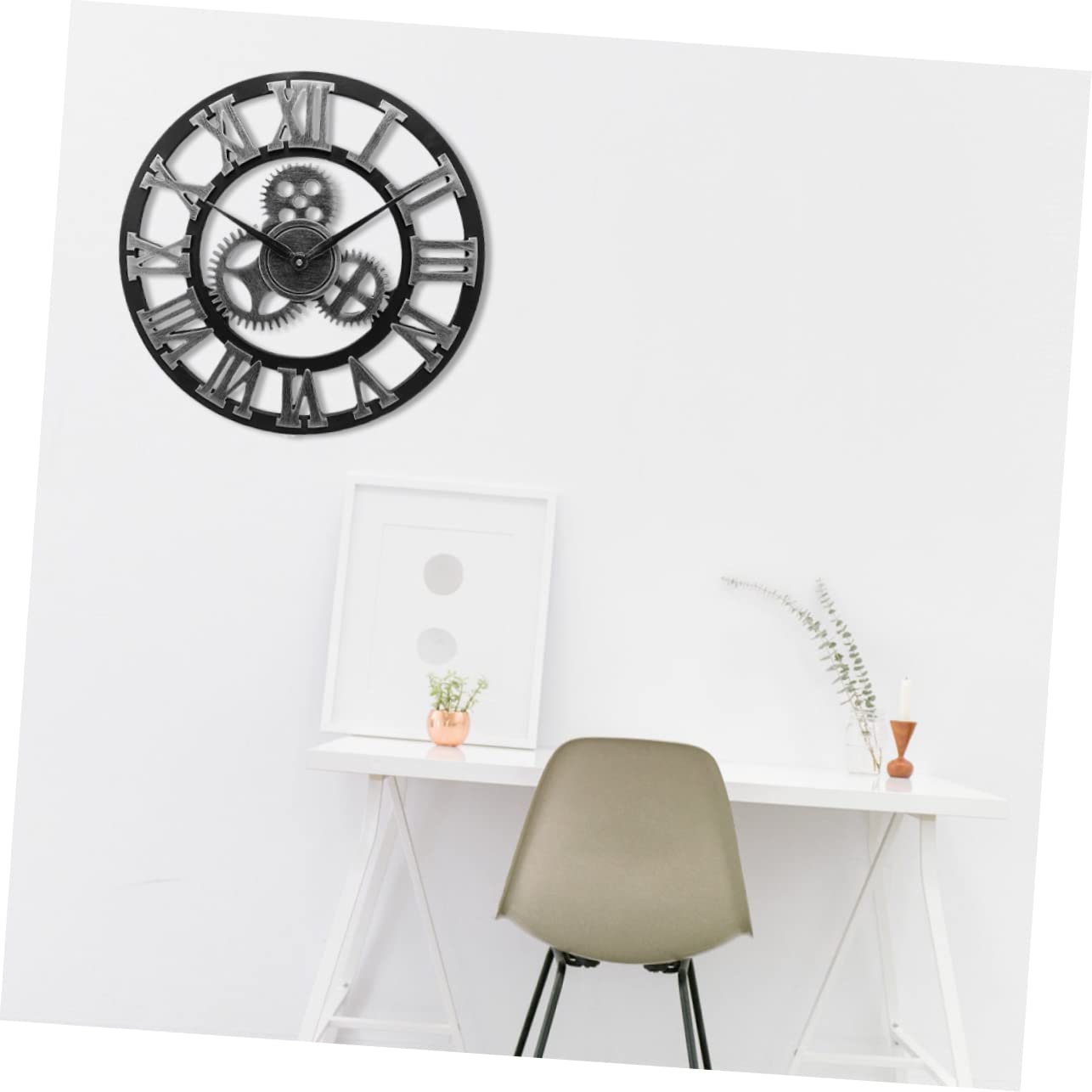 PRETYZOOM Reloj de Pared Diseño Original Estilo Industrial de 34 Cm en Madera Color Plata, Fácil de Instalar y Quitar para Salón u Oficina