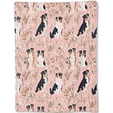ainori Australian Shepherd Blanket - Cute Dog and Floral Pink Fleece Throw,Gifts for Kids Girls Women, Soft & Warm,Lightweight, for Charming Modern Decor, Dog Lovers, and Room Home Accents 50x60in