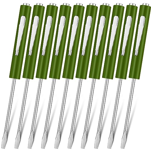 Image of Honoson 10 Pieces Pocket Screwdriver Mini Tops and Pocket Clips Magnetic Slotted Small Screw Driver with a Single Blade Head for Mechanical, Electrician(Dark Green)