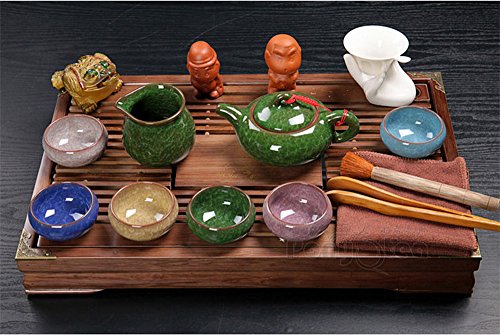 ufengkeExquisite Ceramic Porcelain Kungfu Tea Cup Set with Lid and Wooden Tea Tray-A
