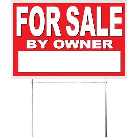 4LessCo 4 Less Co 18x12 Inch FOR SALE BY OWNER Lawn Yard Sign with Stake rb1s red Cover