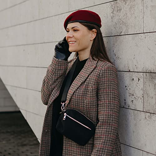 Saalvi 100% Wool And Leather Military Beret For Men And Women Wool Beret Hat, Soft Satin Lining, Maroon 6 1/2 #TOP6
