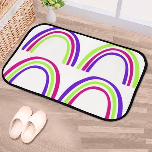 Nuansexi Bathroom Rugs Bright Rainbow Pattern Floor Mats Non Slip Bathmat Doormat Tub Mat Coral Velvet Absorbent Entrance Carpet Mats Machine Washable Bedroom Decor