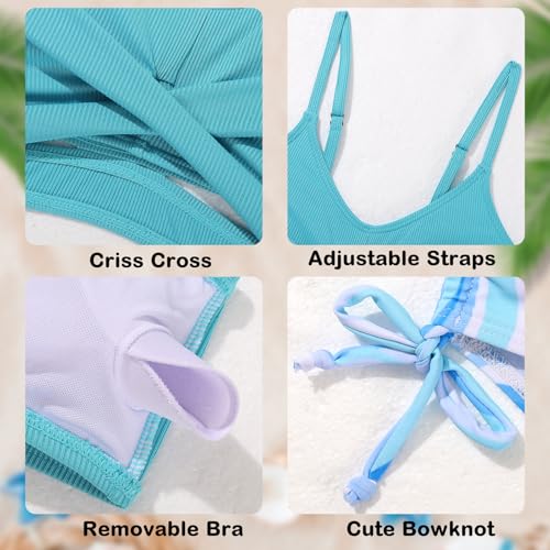 Image of Girls 2 Piece Swimsuit Hawaiian Criss Cross Bikini Bathing Suit Summer Beach Swimwear with Chest Pad 7-16T