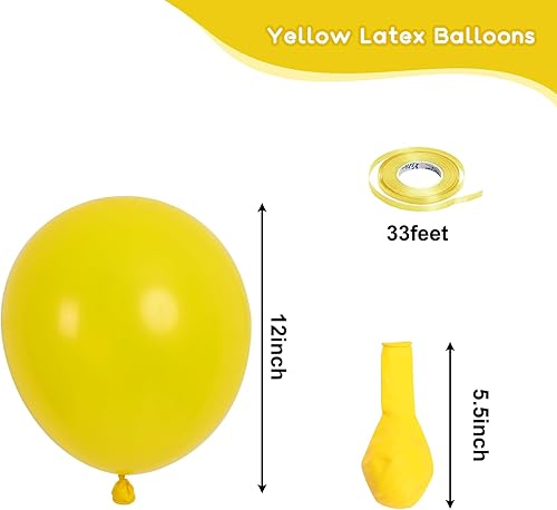 Miniatura 2 de RUBFAC Globos amarillos, 50 globos amarillos de 12 pulgadas y cinta, globos de látex gruesos para cumpleaños, boda, baby shower, graduación,