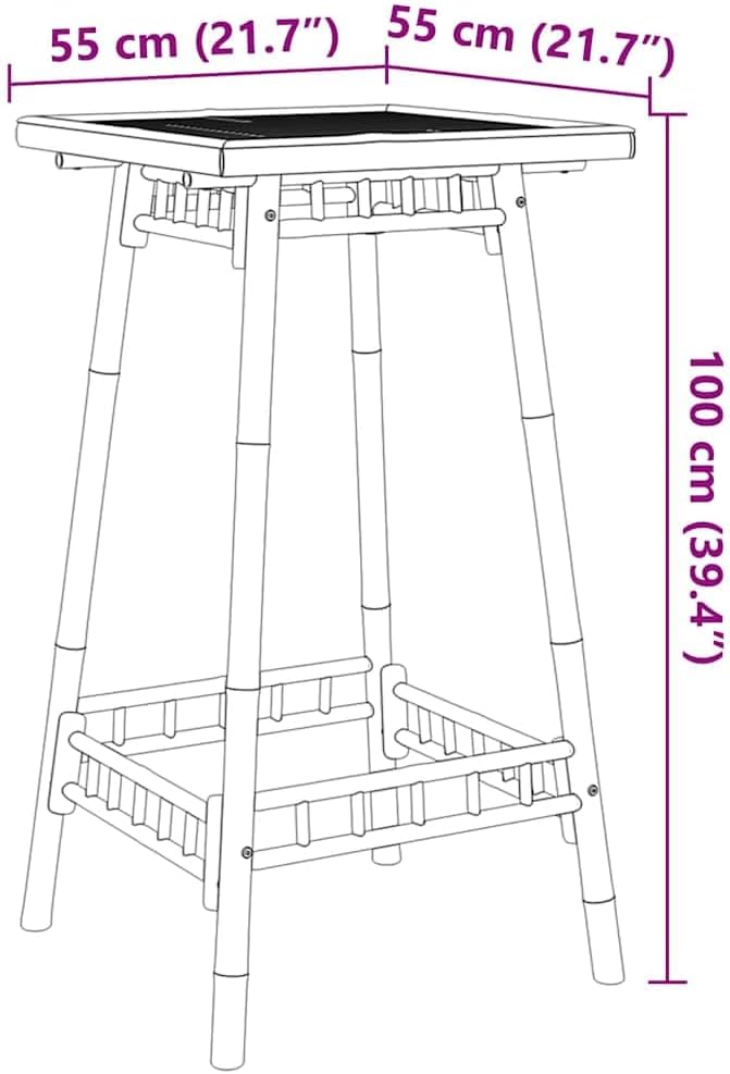 vidaXL Bamboo Square Outdoor Bar Table 21.7X21.7X39.4 in Fixed Slatted Frame Footrest for Dining Patio Use Multi Functional Garden Pub Tall Bistro High Balcony Furniture