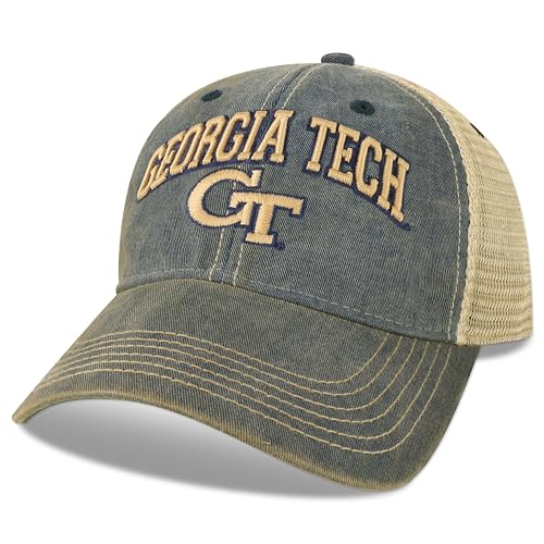 Legacy NCAA Officially Licensed Baseball Hat Georgia Tech Yellow Jackets Lightweight Cap for Men & Women Old Favorite Trucker Adjustable (OFA) Navy Trucker One Size Fits Most Snapback Closure