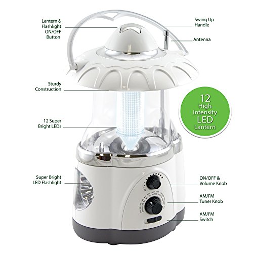Multifunctional Radio Lantern and Emergency Flashlight, Battery Operated, 12 Bright Lantern LED's