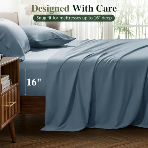 Image of 100% Organically Grown Bamboo Viscose Queen Sheet Set with Pockets on Side