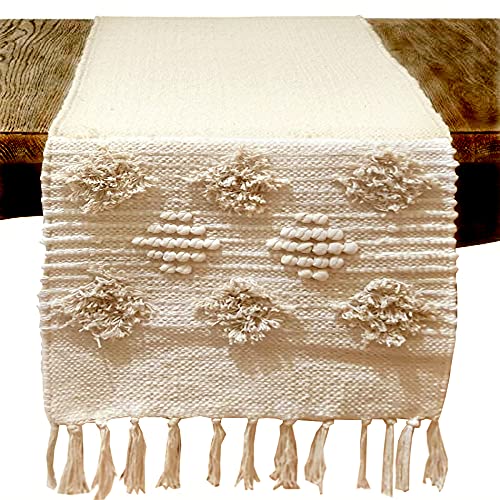 Aaho Decor Hand-Made Organic Cotton Multipurpose Table Runner & Dining Table Linen (Size, 14 x 72 Inches Color-Off White) (Ivory)