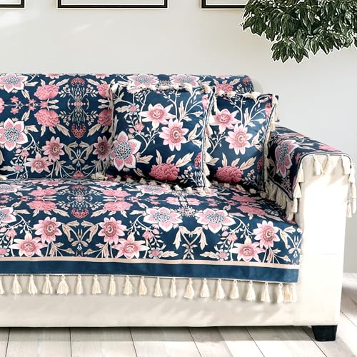Image of ishro home Premium Sofa Cover 1 Seater Protecter with 2 Handle Covers - Soft European Standard Fabric, Frill Design, Machine Washable | (Night Sapphire, 1 Seater)
