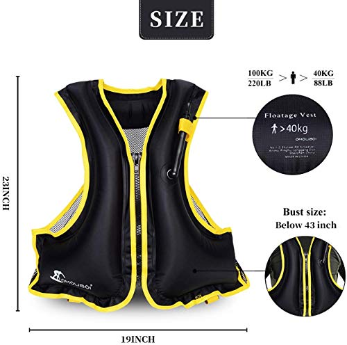 FORWEWAY Aufblasbare Schnorchelweste, Option Sommerstrand, Unisex, Geeignet für Viele Wassersportarten, 66-220 lbs(Schwarz)