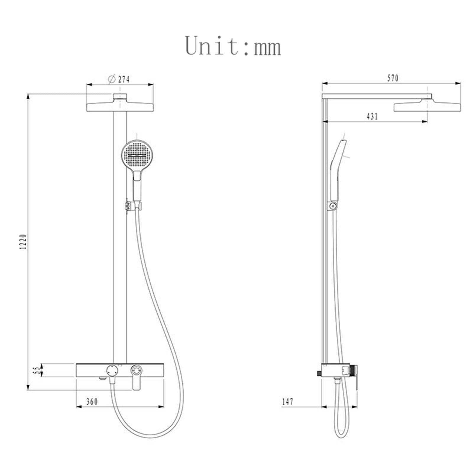Columna de Ducha Exterior para Pared Gris Pistola Monomando