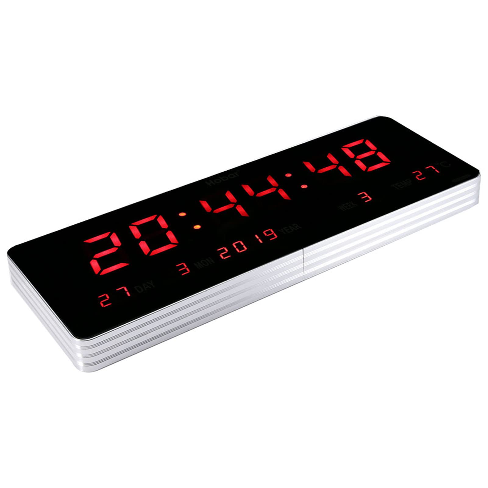Orologio Digitale a LED, Struttura in Lega di Alluminio Alimentato a Rete Calendario Orologio Temperatura Orologi a Parete Orologio da Tavolo con cifre a cifre Rosse per Ufficio(Calendario)…