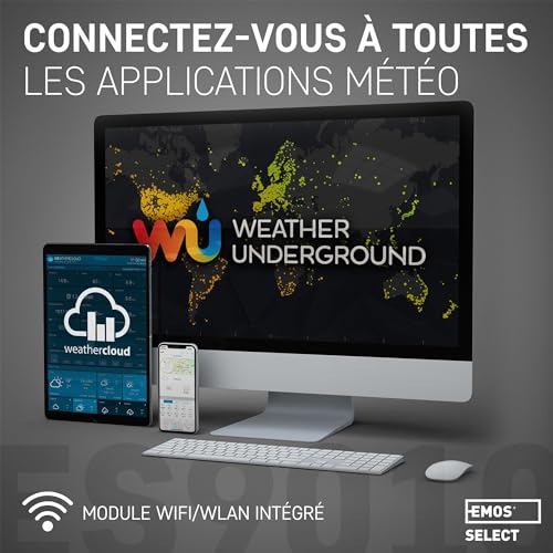 Foto von EMOS Wetterstation WLAN mit Windmesser und Regenmesser - zur Wettervorhersage, für drinnen & draußen - Überwacht Zeit, Datum, Temperatur, Luftfeuchtigkeit, Luftdruck - 12-24 Stunden Vorhersage