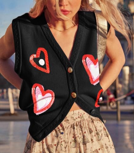 Image of Women Christmas Sweater Vests Santa Claus Print Sleeveless Knit Cardigan Vest Christmas Holiday Tank Top