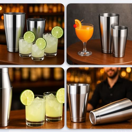 Coctelera Boston antiderrames de 8 piezas en acero inoxidable con vasos de 18 y 24 oz plata 8