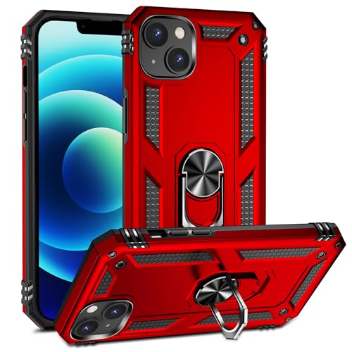 Fetrim Funda para iPhone 15, Carcasa Shock Absorción de con Anillo de rotación Soporte para Apple iPhone 15 Rojo
