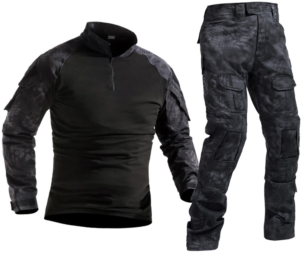 Uugood Military T-Shirt Trouser Combat Shirt Suits Camouflage Long Sleeve Uniform Sets Tactical Shirt Suits for Airsoft Paintball Hunting, HMW, M