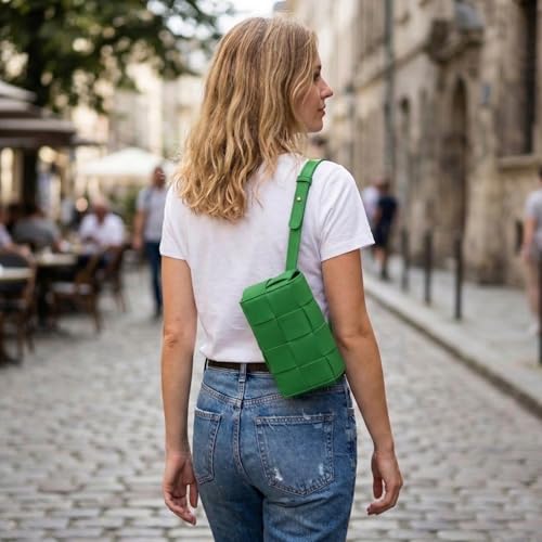 Image of Mini Woven Crossbody Bag for Women, Square Shoulder Handbag Leather Clutch Purse Cute Fanny Packs with Adjustable Belt