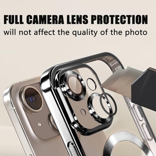 Image of Misscase for iPhone 14 Magnetic Glitter Case Compatible with MagSafe,Full Protection Slim Shockproof Anti-Scratch Case with Camera Lens Protector Logo View Dust-Proof Net for Women Black