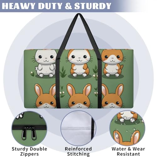 Cartoon Rabbit Extra Large Moving Bags Heavy Duty Storage Bags Graffiti Rabbit Cloth Wrap Around Handles Double Zipper Reusable Convenient Foldable Storage Tote for Travel Camping Space Save3