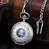 ManChDa Pocket Watch in Luxury Glossy Wooden Gift Box - Double Cover Pocket Watch Chain Skeleton Mechanical Antique Hand-Wind Steampunk Roman Numerals Fob Watch for Men | Black Box #1