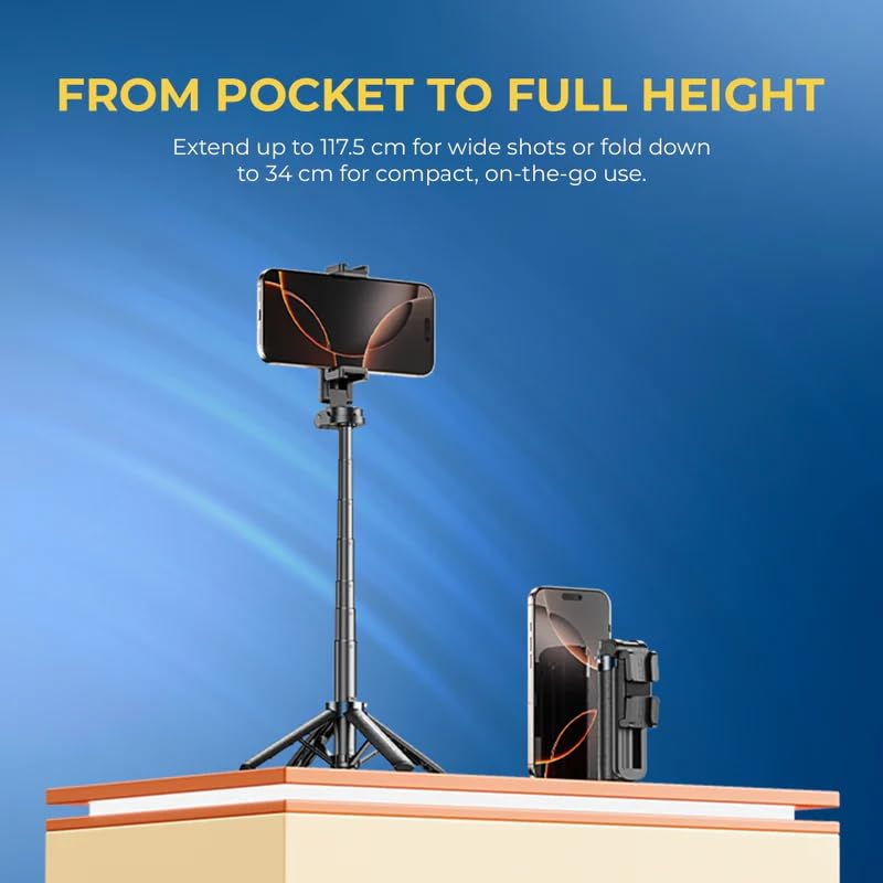 Image of Digitek (DTR 460 SS) Extendable Selfie Stick Tripod for Smartphones, 360 Rotation, Telescopic Rod, Phone Holder with 10m Wireless Remote Range, Ideal for Vlogging