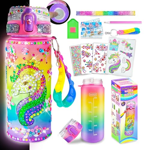 Kit bouteille d'eau à décorer pour fille avec autocollants licorne et paillettes