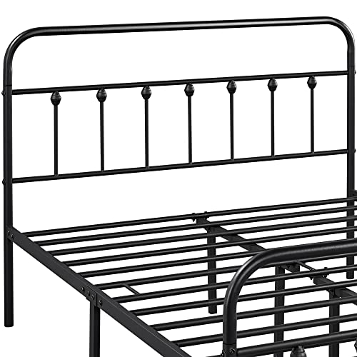 Topeakmart Full Size Victorian Style Metal Bed Frame With Headboard/Mattress Foundation/No Box Spring Needed/Under Bed Storage/Strong Slat Support Black #TOP2
