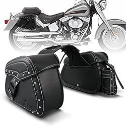 Maletas Komine NICECNC Alforjas Moto Custom Cuero PU, Alforjas Laterales para Moto Universal, Correas Reforzadas Y Pieza De Sillín, con Portavasos Y Cerradura, Bolsa de sillín Moto Accesorios para Moto, Negro