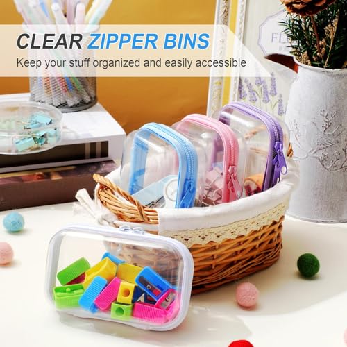 Image of Hoolerry 4 Pcs Hard Clear Zipper Case Makeup Bags Plastic Zipper Pouch Transparent Storage Box Containers for Cosmetics, Snacks, Building Blocks, Puzzles(Clear,5 x 3 x 2 in,Multicolor)