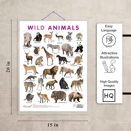 Image of GO WOO WILD ANIMALS CHART HARD LAMINATED | Jungle Explorers Animal Chart
