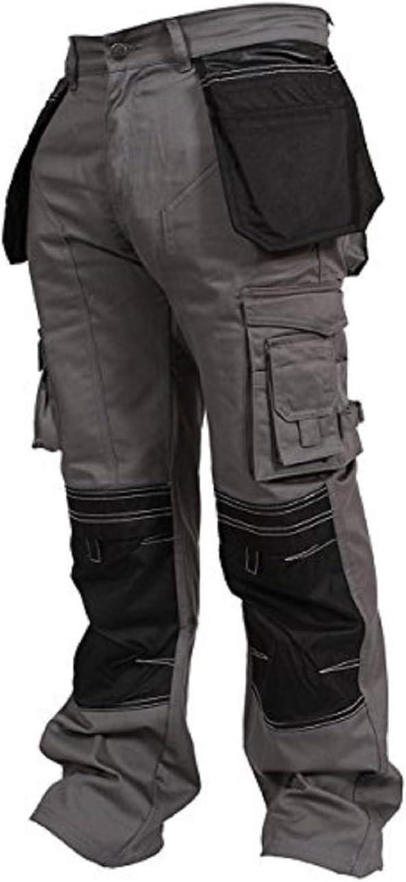 Mens Cargo Pants Khaki Black Grey Cordura Utility Work Safety Trousers Knee Pad Pockets