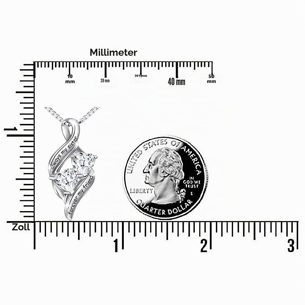 925-Sterlingsilber Herz Halskette für Frauen und Mädchen mit Gravur „Immer meine Schwester/Mutter/Tochter, für immer meine Freundin“ – Familien Anhänger Schmuck mit Zirkoniasteinen Weihnachtsgeschenke