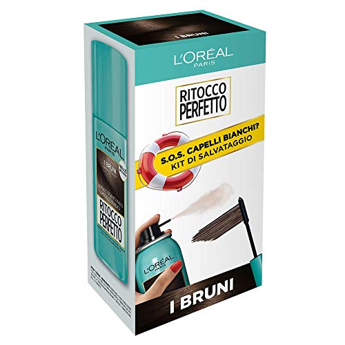 L'Oréal Paris Kit di Salvataggio Ritocco Perfetto, Spray e Mascara per Capelli Bianchi, Ritocco Radici e Tempie, Non Macchia, I Bruni, Confezione da 2