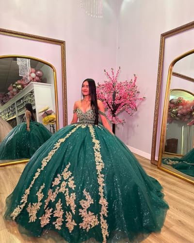 Mouccy Gold Appliques Quinceanera Dresses Puffy Off Shoulder Sweet 16 Dresses Luxury Beads Lace Evening Ball Gown with Train3